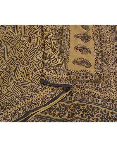 Sanskriti Vintage Cream Indian Sarees 100% Pure Silk Woven Premium Sari Fabric, PS-59109-Shade Of Cream-Printed Work-100% Pure Silk-9