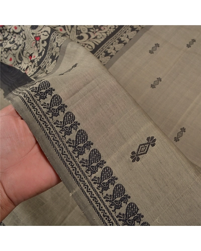 Sanskriti Vintage Grey Sarees Art Silk Hand-Woven Premium Animal Sari Fabric, PS-59114-Black &amp; Shade Of Grey-Woven Work-Art (Artificial) Silk-4