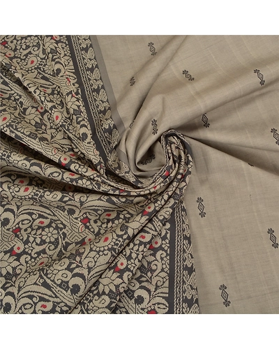 Sanskriti Vintage Grey Sarees Art Silk Hand-Woven Premium Animal Sari Fabric, PS-59114-Black &amp; Shade Of Grey-Woven Work-Art (Artificial) Silk-6
