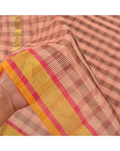 Sanskriti Vintage Peach Indian Sarees Art Silk Woven Sari Craft 5 Yard Fabric, PS-59117-Peach-Woven Work-Art Silk-4