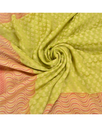 Sanskriti Vintage Green Sarees 100% Pure Silk Hand-Woven Premium Sari Fabric, PS-59120-Green &amp; Ivory-Woven Work-100% Pure Silk-6