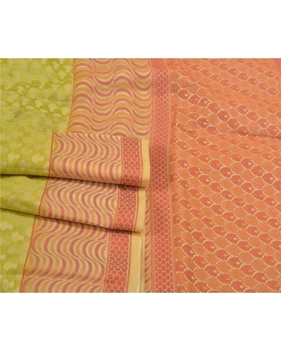 Sanskriti Vintage Green Sarees 100% Pure Silk Hand-Woven Premium Sari Fabric, PS-59120-Green &amp; Ivory-Woven Work-100% Pure Silk-7