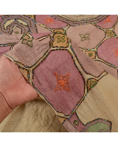 Sanskriti Vintage Pale Cream Sarees Pure Silk Hand Beaded Premium Sari Fabric, PS-59121-Shade Of Pale Cream-Beaded Work-100% Pure Silk-4