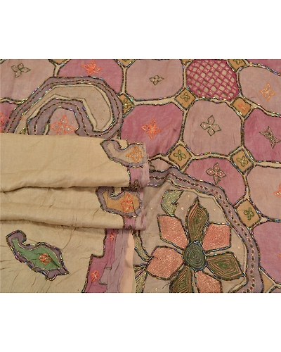 Sanskriti Vintage Pale Cream Sarees Pure Silk Hand Beaded Premium Sari Fabric, PS-59121-Shade Of Pale Cream-Beaded Work-100% Pure Silk-7