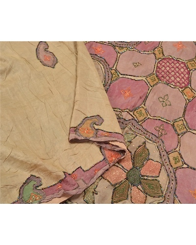Sanskriti Vintage Pale Cream Sarees Pure Silk Hand Beaded Premium Sari Fabric, PS-59121-Shade Of Pale Cream-Beaded Work-100% Pure Silk-9