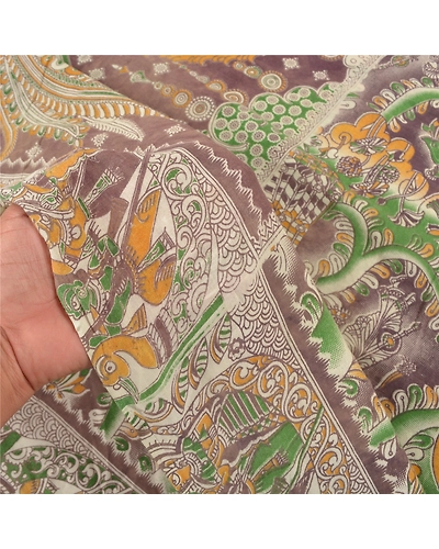 Sanskriti Vintage Rusty Purple Sarees Pure Cotton Pattachitra Print Sari Fabric, PS-59129-Shade Of Rusty Purple-Printed Work-100% Pure Cotton-4