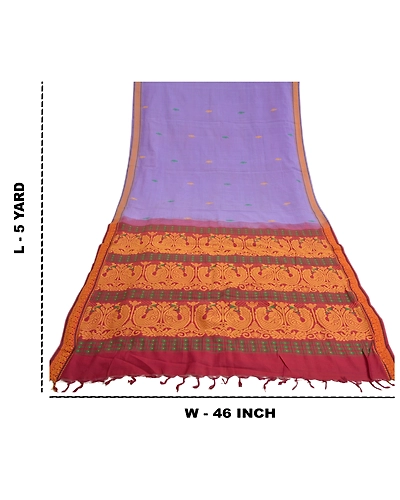 Sanskriti Vintage Lavender Sarees Blend Silk Hand-Woven Premium Sari Fabric, PS-59156-Shade Of Lavender &amp; Dark Red-Woven Work-Blend Silk-1
