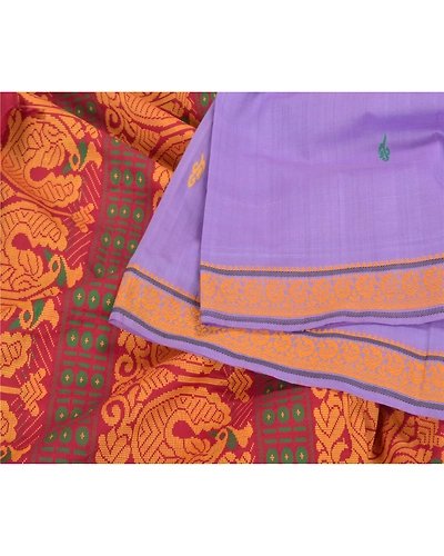 Sanskriti Vintage Lavender Sarees Blend Silk Hand-Woven Premium Sari Fabric, PS-59156-Shade Of Lavender &amp; Dark Red-Woven Work-Blend Silk-2