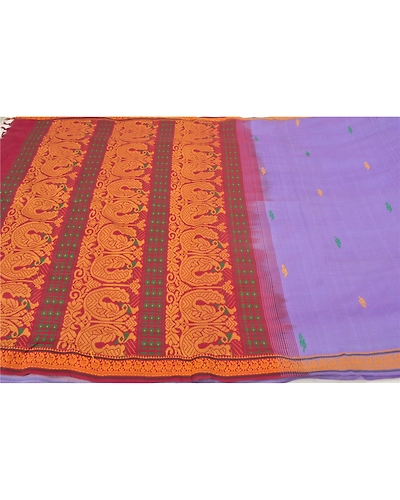 Sanskriti Vintage Lavender Sarees Blend Silk Hand-Woven Premium Sari Fabric, PS-59156-Shade Of Lavender &amp; Dark Red-Woven Work-Blend Silk-4
