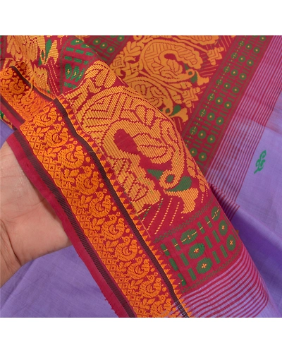 Sanskriti Vintage Lavender Sarees Blend Silk Hand-Woven Premium Sari Fabric, PS-59156-Shade Of Lavender &amp; Dark Red-Woven Work-Blend Silk-5