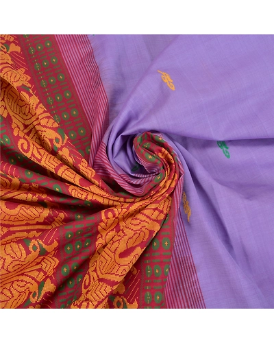 Sanskriti Vintage Lavender Sarees Blend Silk Hand-Woven Premium Sari Fabric, PS-59156-Shade Of Lavender &amp; Dark Red-Woven Work-Blend Silk-7