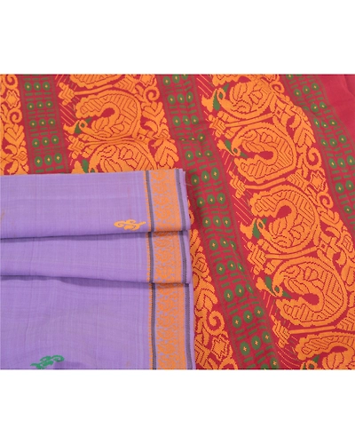 Sanskriti Vintage Lavender Sarees Blend Silk Hand-Woven Premium Sari Fabric, PS-59156-Shade Of Lavender &amp; Dark Red-Woven Work-Blend Silk-8