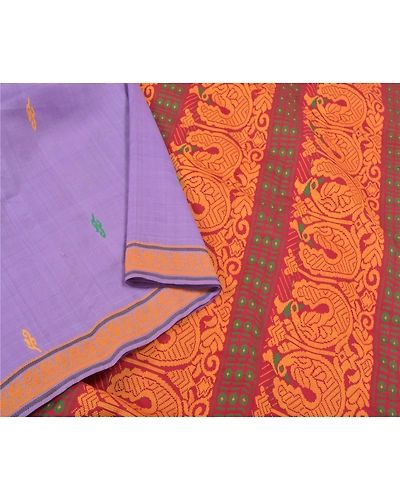 Sanskriti Vintage Lavender Sarees Blend Silk Hand-Woven Premium Sari Fabric, PS-59156-Shade Of Lavender &amp; Dark Red-Woven Work-Blend Silk-10
