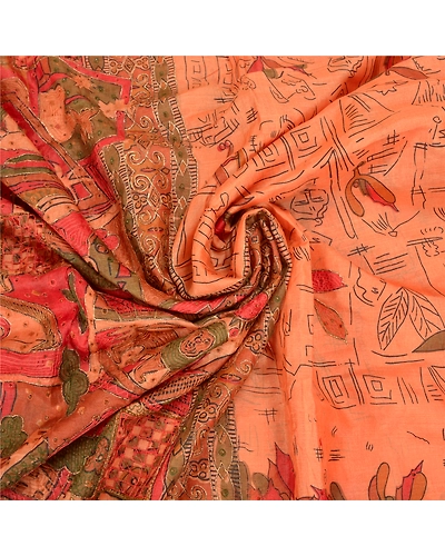 Sanskriti Vintage Peach Indian Sarees Pure Silk Hand Beaded Sari Craft Fabric, PS-59158-Shade Of Peach-Zari Work-100% Pure Silk-6