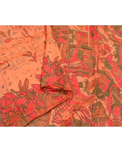Sanskriti Vintage Peach Indian Sarees Pure Silk Hand Beaded Sari Craft Fabric, PS-59158-Shade Of Peach-Zari Work-100% Pure Silk-9