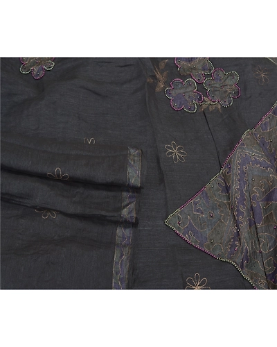 Sanskriti Vintage Black Sarees 100% Pure Silk Hand Beaded Sari Craft Fabric, PS-59159-Black-Beaded Work-100% Pure Silk-7