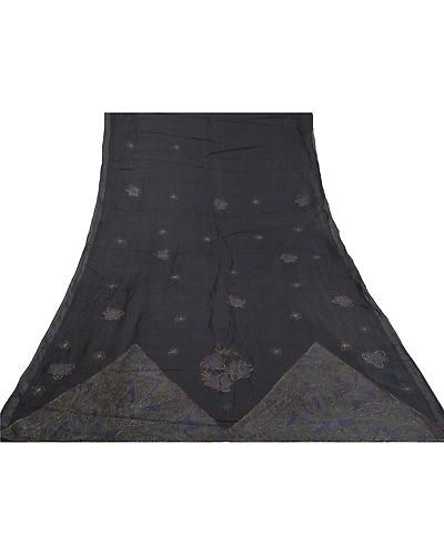 Sanskriti Vintage Black Sarees 100% Pure Silk Hand Beaded Sari Craft Fabric, PS-59159-Black-Beaded Work-100% Pure Silk-8