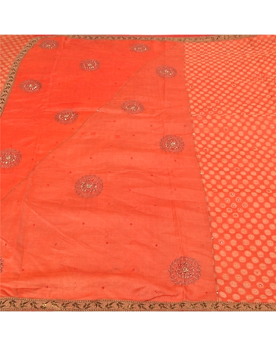 Sanskriti Vintage Orange Sarees Pure Silk Hand Beaded Woven Premium Sari Fabric, PS-59171-Orange-Woven Work-100% Pure Silk-3