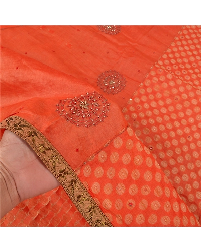 Sanskriti Vintage Orange Sarees Pure Silk Hand Beaded Woven Premium Sari Fabric, PS-59171-Orange-Woven Work-100% Pure Silk-4