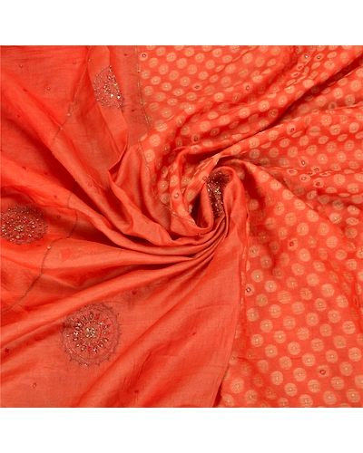 Sanskriti Vintage Orange Sarees Pure Silk Hand Beaded Woven Premium Sari Fabric, PS-59171-Orange-Woven Work-100% Pure Silk-6