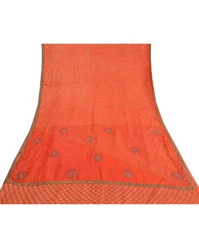 Sanskriti Vintage Orange Sarees Pure Silk Hand Beaded Woven Premium Sari Fabric, PS-59171-Orange-Woven Work-100% Pure Silk-8