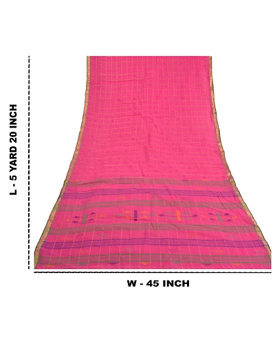 Sanskriti Vintage Pink Sarees Pure Cotton Hand-Woven Tant Premium Sari Fabric, PS-59177-Pink-Woven Work-100% Pure Cotton-1