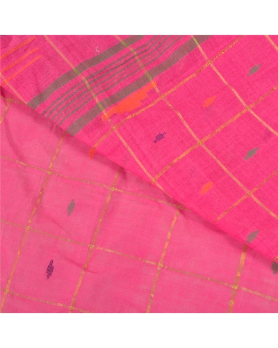 Sanskriti Vintage Pink Sarees Pure Cotton Hand-Woven Tant Premium Sari Fabric, PS-59177-Pink-Woven Work-100% Pure Cotton-2