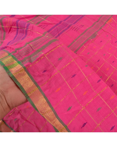 Sanskriti Vintage Pink Sarees Pure Cotton Hand-Woven Tant Premium Sari Fabric, PS-59177-Pink-Woven Work-100% Pure Cotton-4