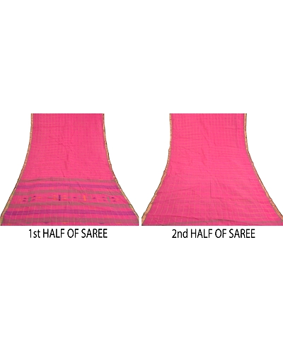 Sanskriti Vintage Pink Sarees Pure Cotton Hand-Woven Tant Premium Sari Fabric, PS-59177-Pink-Woven Work-100% Pure Cotton-5