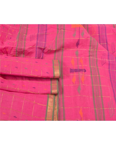 Sanskriti Vintage Pink Sarees Pure Cotton Hand-Woven Tant Premium Sari Fabric, PS-59177-Pink-Woven Work-100% Pure Cotton-7