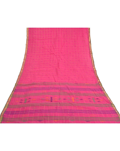 Sanskriti Vintage Pink Sarees Pure Cotton Hand-Woven Tant Premium Sari Fabric, PS-59177-Pink-Woven Work-100% Pure Cotton-8