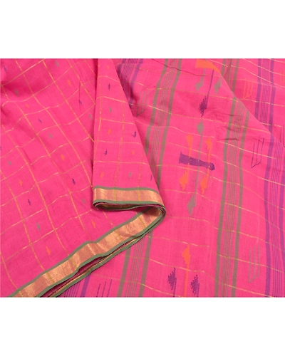 Sanskriti Vintage Pink Sarees Pure Cotton Hand-Woven Tant Premium Sari Fabric, PS-59177-Pink-Woven Work-100% Pure Cotton-9