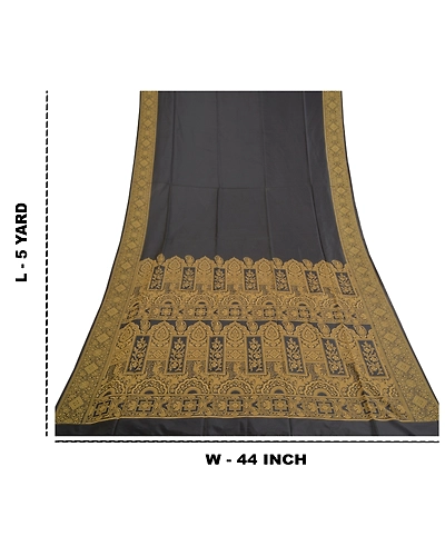 Sanskriti Vintage Black Indian Sarees Art Silk Woven Sari Craft  Fabric, PS-59187-Black-Woven Work-Art (Artificial) Silk-1