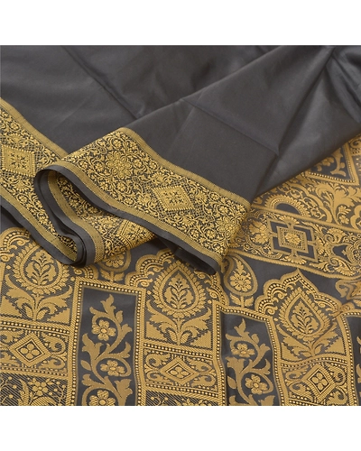 Sanskriti Vintage Black Indian Sarees Art Silk Woven Sari Craft  Fabric, PS-59187-Black-Woven Work-Art (Artificial) Silk-2