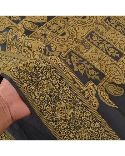 Sanskriti Vintage Black Indian Sarees Art Silk Woven Sari Craft  Fabric, PS-59187-Black-Woven Work-Art (Artificial) Silk-5