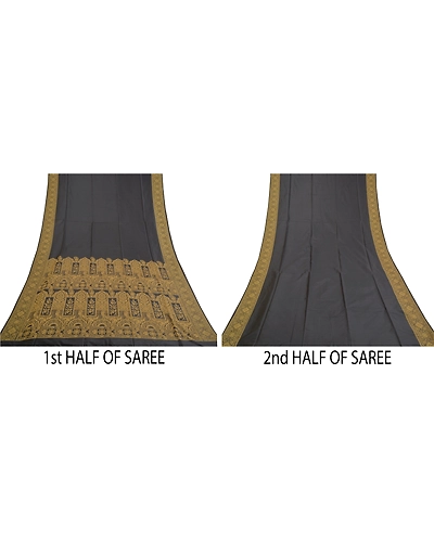 Sanskriti Vintage Black Indian Sarees Art Silk Woven Sari Craft  Fabric, PS-59187-Black-Woven Work-Art (Artificial) Silk-6