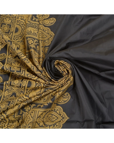 Sanskriti Vintage Black Indian Sarees Art Silk Woven Sari Craft  Fabric, PS-59187-Black-Woven Work-Art (Artificial) Silk-7