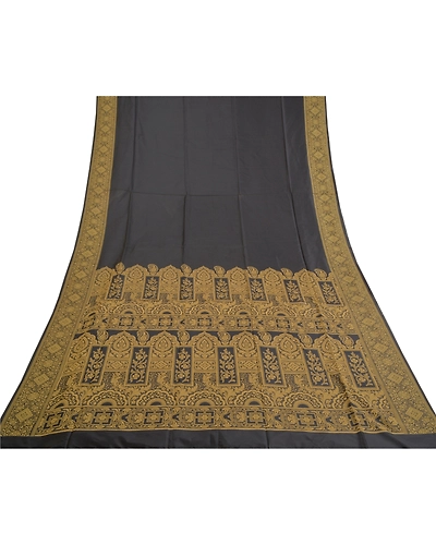 Sanskriti Vintage Black Indian Sarees Art Silk Woven Sari Craft  Fabric, PS-59187-Black-Woven Work-Art (Artificial) Silk-9