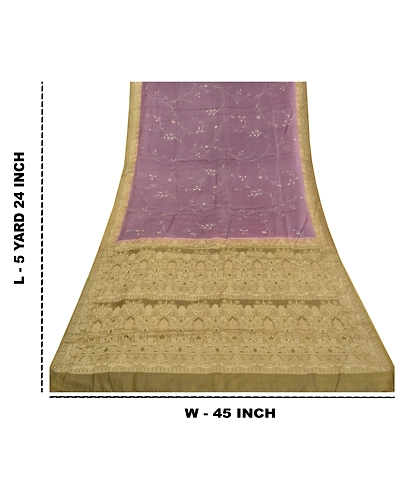 Sanskriti Vintage Green Sarees Pure Silk Embroidered Woven Sari Craft Fabric, PS-59197-Purple &amp; Green-Woven Work-100% Pure Silk-1