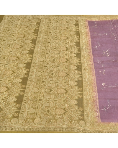 Sanskriti Vintage Green Sarees Pure Silk Embroidered Woven Sari Craft Fabric, PS-59197-Purple &amp; Green-Woven Work-100% Pure Silk-4