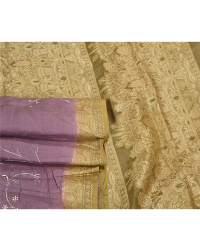 Sanskriti Vintage Green Sarees Pure Silk Embroidered Woven Sari Craft Fabric, PS-59197-Purple &amp; Green-Woven Work-100% Pure Silk-8