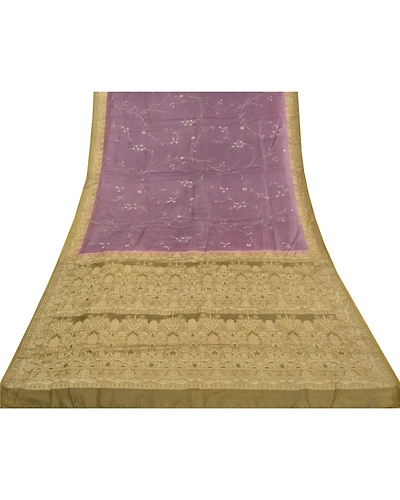 Sanskriti Vintage Green Sarees Pure Silk Embroidered Woven Sari Craft Fabric, PS-59197-Purple &amp; Green-Woven Work-100% Pure Silk-9