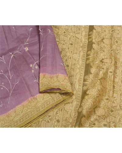Sanskriti Vintage Green Sarees Pure Silk Embroidered Woven Sari Craft Fabric, PS-59197-Purple &amp; Green-Woven Work-100% Pure Silk-10