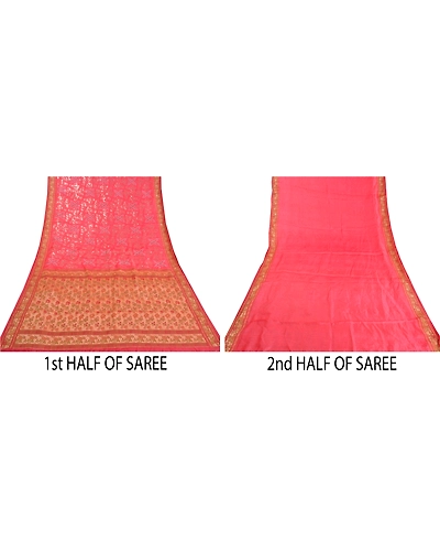 Sanskriti Vintage Pink Sarees Pure Silk Embroidered Woven Premium Sari Fabric, PS-59260-Shade Of Pink &amp; Red-Woven Work-100% Pure Silk-5
