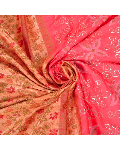 Sanskriti Vintage Pink Sarees Pure Silk Embroidered Woven Premium Sari Fabric, PS-59260-Shade Of Pink &amp; Red-Woven Work-100% Pure Silk-6