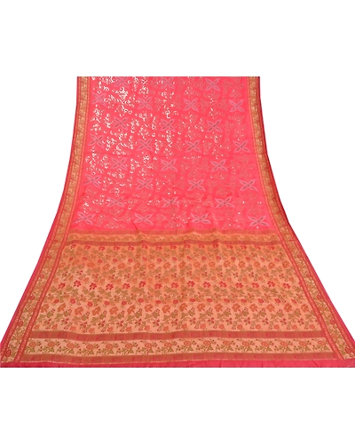 Sanskriti Vintage Pink Sarees Pure Silk Embroidered Woven Premium Sari Fabric, PS-59260-Shade Of Pink &amp; Red-Woven Work-100% Pure Silk-8