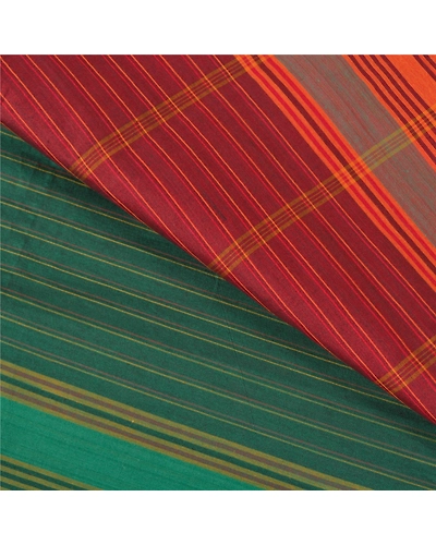 Sanskriti Vintage Green Sarees Blend Cotton Woven Chettinad Sari 5 Yard Fabric, PS-59265-Dark Red &amp; Green-Woven Work-Blend Cotton-2
