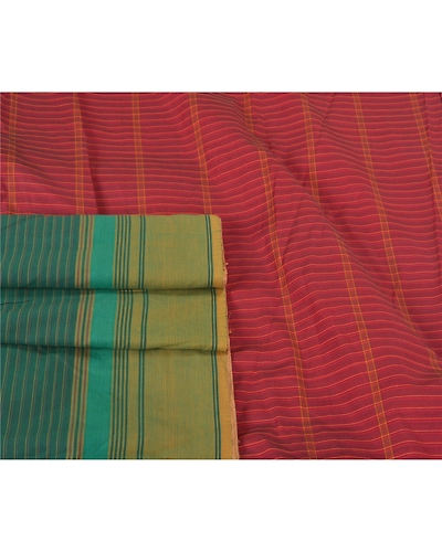 Sanskriti Vintage Green Sarees Blend Cotton Woven Chettinad Sari 5 Yard Fabric, PS-59265-Dark Red &amp; Green-Woven Work-Blend Cotton-7