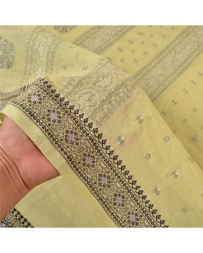 Sanskriti Vintage Light Green Sarees 100% Pure Cotton Hand-Woven Sari Fabric, PS-59268-Light Green-Woven Work-100% Pure Cotton-4