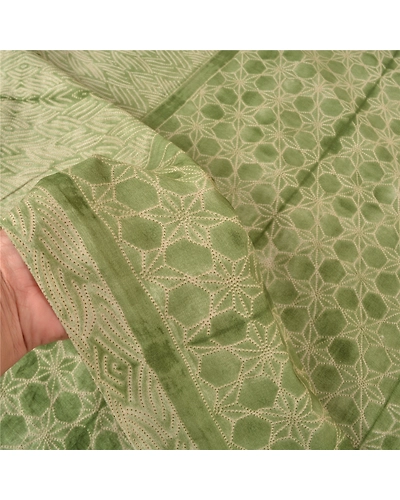 Sanskriti Vintage Green Sarees Art Silk Embroidered Premium Sari Craft Fabric, PS-59363-Green-Printed Work-Art Silk-4